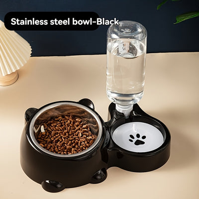 Automatic Pet Feeder And Water Dispenser, Stainless Steel And Plastic, Anti-Slip, No Battery Or Power Needed, for Cats And Small Dogs - Maximus Echo