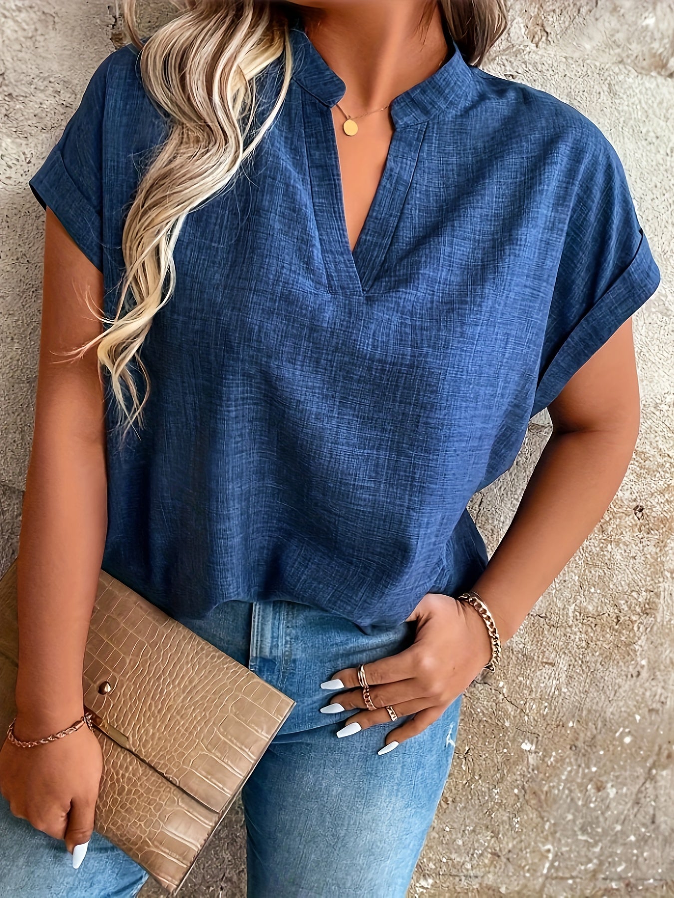 Lightweight Breathable Women's Elegant Notched V-Neck Batwing Sleeve Blouse | Solid Color Top for Spring/Summer - Maximus Echo