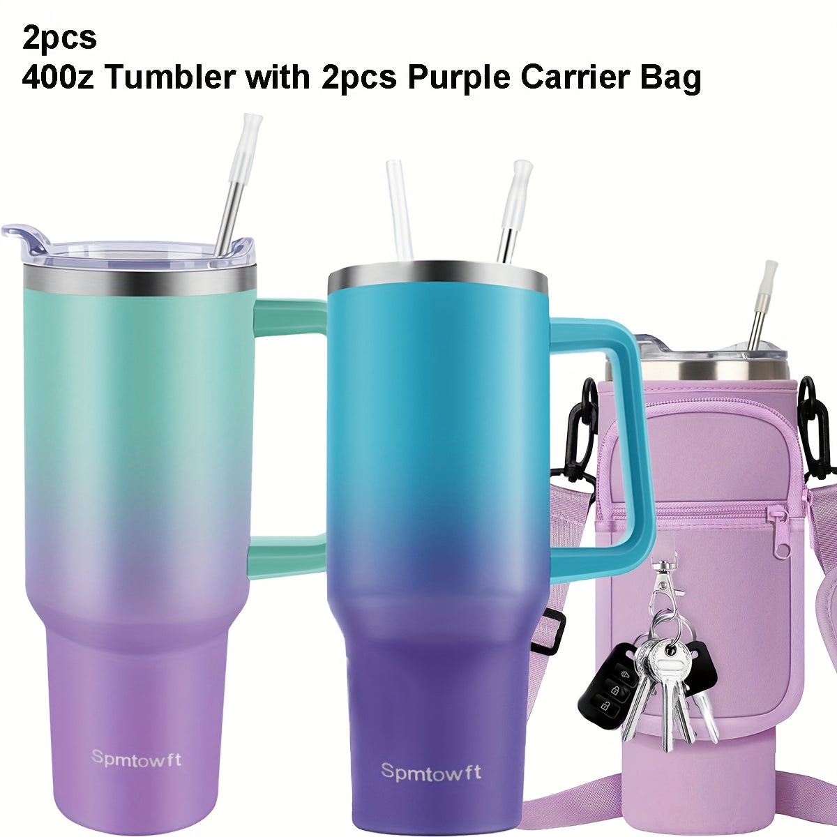 40oz Stainless Steel Tumbler with Handle - Double Vacuum Insulated Travel Mug - Maximus Echo