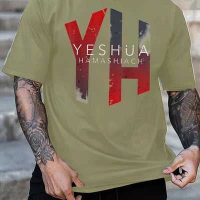 2025 Men's Casual Cotton T-Shirt with Yeshua Hamashiah Graphic Print -  Short Sleeve Round Neck, Fit for All-Season Comfort, Machine Washable - Maximus Echo
