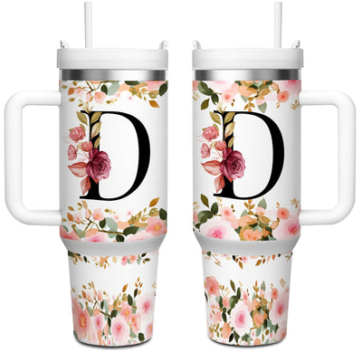 1pc 40oz "A-Z Floral Letters" Stainless Steel Travel Cup, Keeps Hot 12h Cold 24h. Coffee Cup - Maximus Echo
