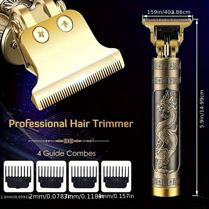 3pcs/se 1pc/sett Men's Professional Golden Hair Clipper & Trimmer Set - USB Rechargeable Hair Cutting Including Electric Shaver,3 Cleaning Brushes Maximus Echo