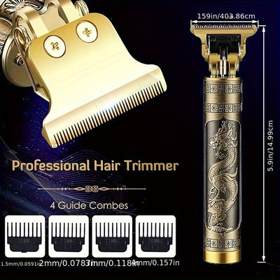 3pcs/se 1pc/sett Men's Professional Golden Hair Clipper & Trimmer Set - USB Rechargeable Hair Cutting Including Electric Shaver,3 Cleaning Brushes Maximus Echo