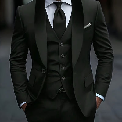 Men's 3pcs suit, plain color green fruit collar suit with jacket and formal trousers, suitable for business gatherings, graduation ceremonies, weddings and parties - Maximus Echo