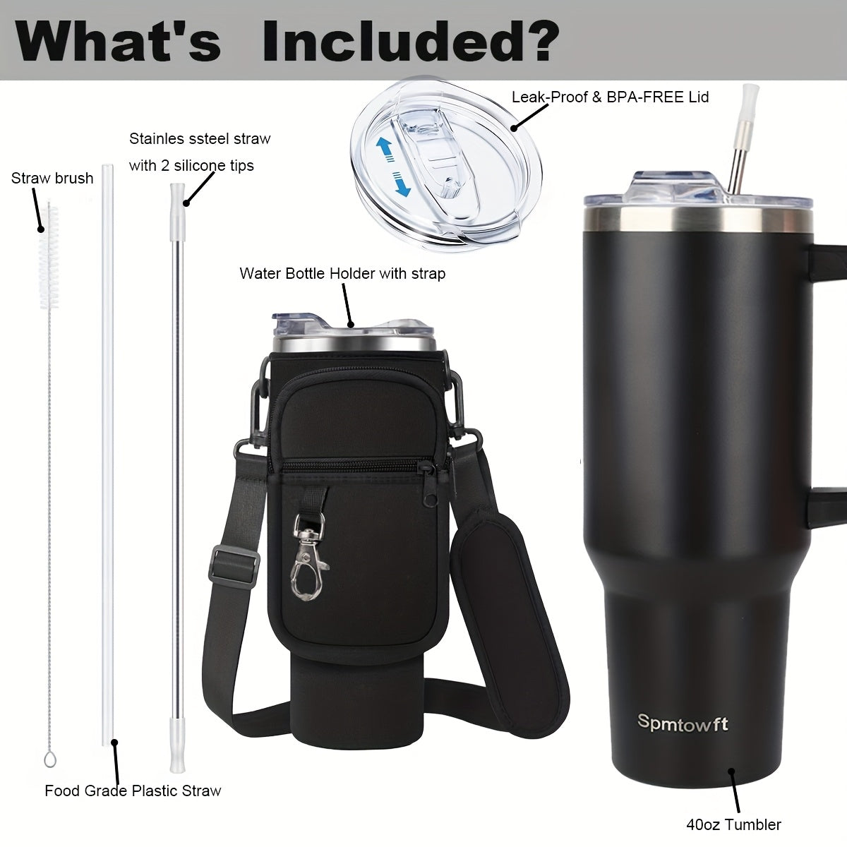 40oz Stainless Steel Tumbler with Handle - Double Vacuum Insulated Travel Mug - Maximus Echo