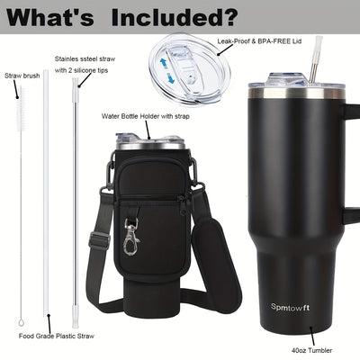 40oz Stainless Steel Tumbler with Handle - Double Vacuum Insulated Travel Mug - Maximus Echo