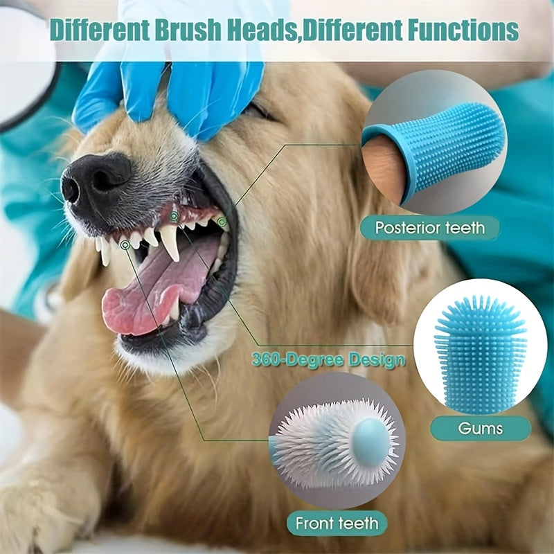 3pcs Pet Dental Care Set, Silicone Dog Toothbrush Set with Finger Brush And Micro-Ciliated Brush, 360 Degree Design, Suitable for Dogs And Cats, Soft Hair,No Battery Required - Maximus Echo