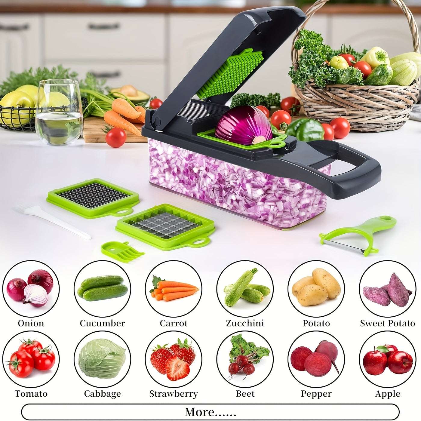 16-in-1 Vegetable Chopper, Professional Onion Chopper, Multifunctional Food Chopper, Kitchen Vegetable Slicer and Dicer - Maximus Echo