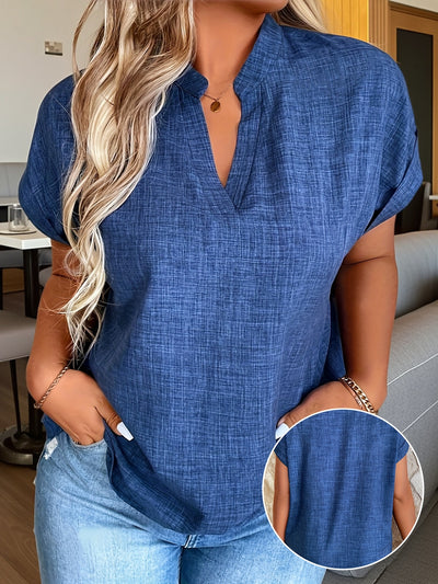 Lightweight Breathable Women's Elegant Notched V-Neck Batwing Sleeve Blouse | Solid Color Top for Spring/Summer - Maximus Echo