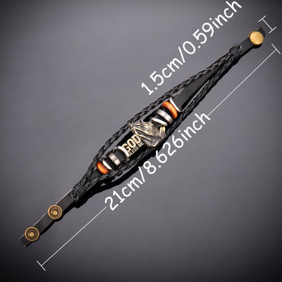 Adjustable Vintage Woven Blessing Fashion Prayer Hand Styling Bracelet | Faux Leather Lettering God Bless | Popular Gift Accessories For Family Friends Holiday Gift - Maximus Echo