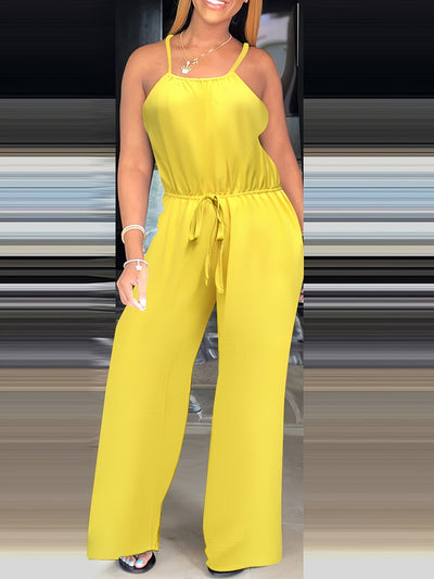 Women'S Yellow Halter Neck Jumpsuit with Drawstring Waist - Casual, Summer, Adult, Comfortable Fit, Casual Wear - Maximus Echo