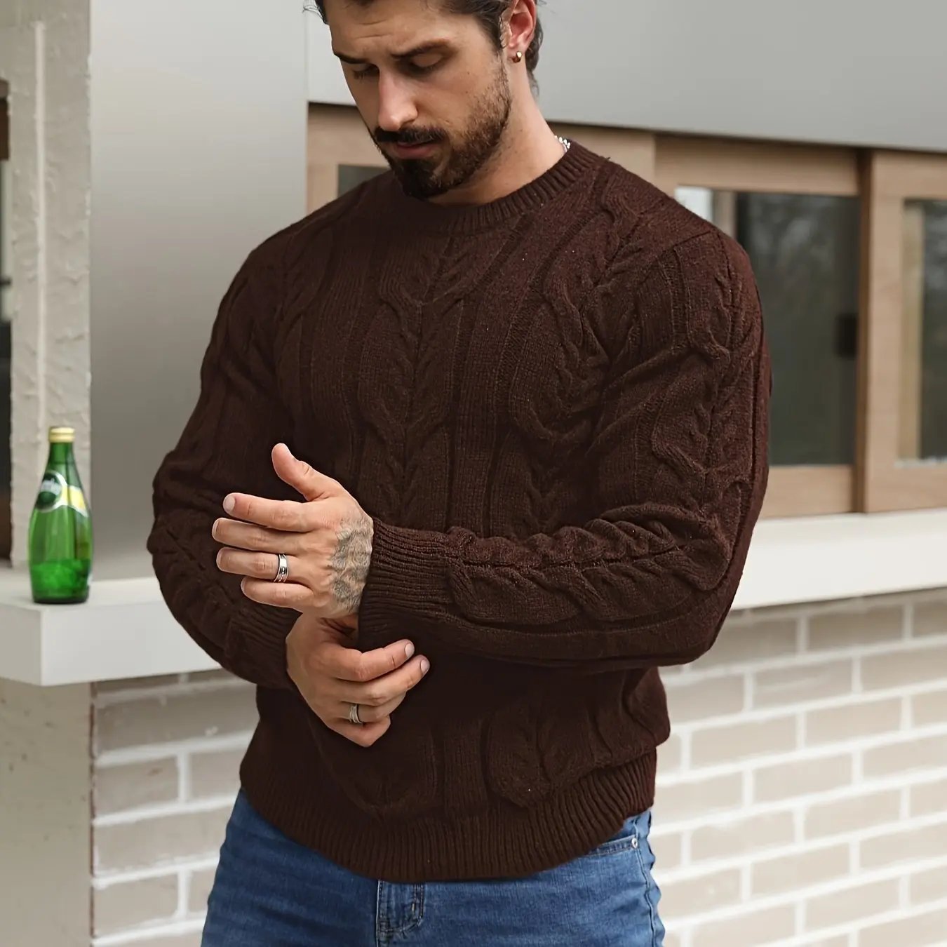 Crewneck Long Sleeve, Machine Washable H-Fit Ribbed Trim for Autumn Winter, Medium Elasticity Fabric Maximus Echo