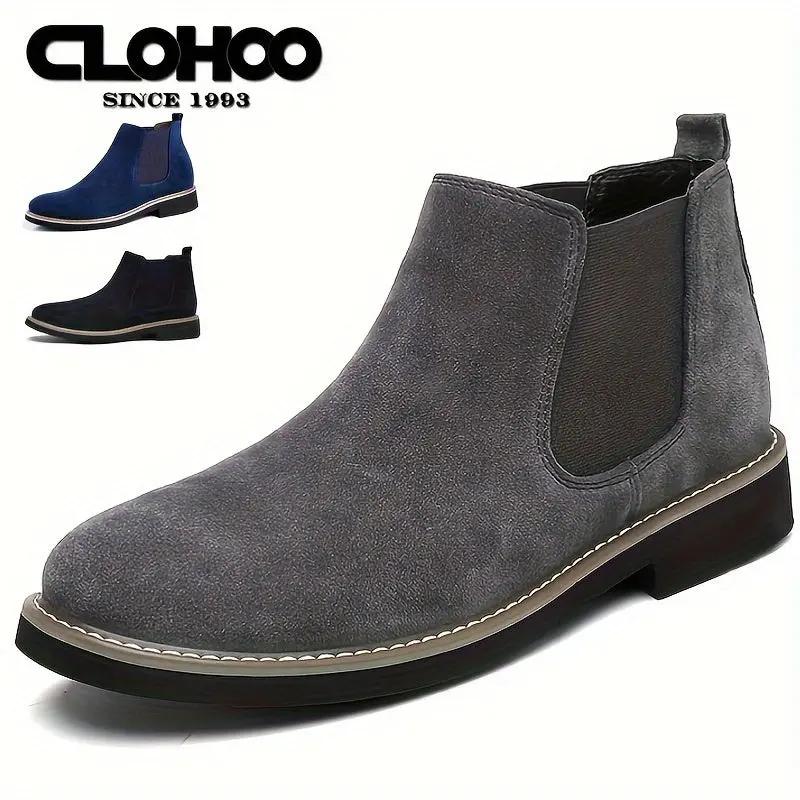 Men's Boots - Upper, Rubber Sole, Slip-On Ankle Boots in Black, Blue, or Gray