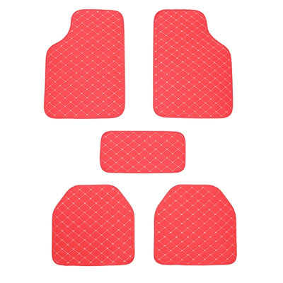 Universal 5pcs set of fashionable PU Leather car floor mats - checkered pattern, easy to install, enhanced interior protection - Maximus Echo
