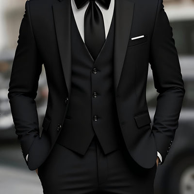 Men's 3pcs suit, plain color green fruit collar suit with jacket and formal trousers, suitable for business gatherings, graduation ceremonies, weddings and parties - Maximus Echo