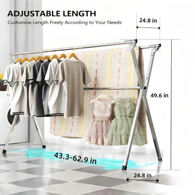 Foldable Metal Clothes Drying Rack, Adjustable Three Rod, with Space-Saving Storage Maximus Echo