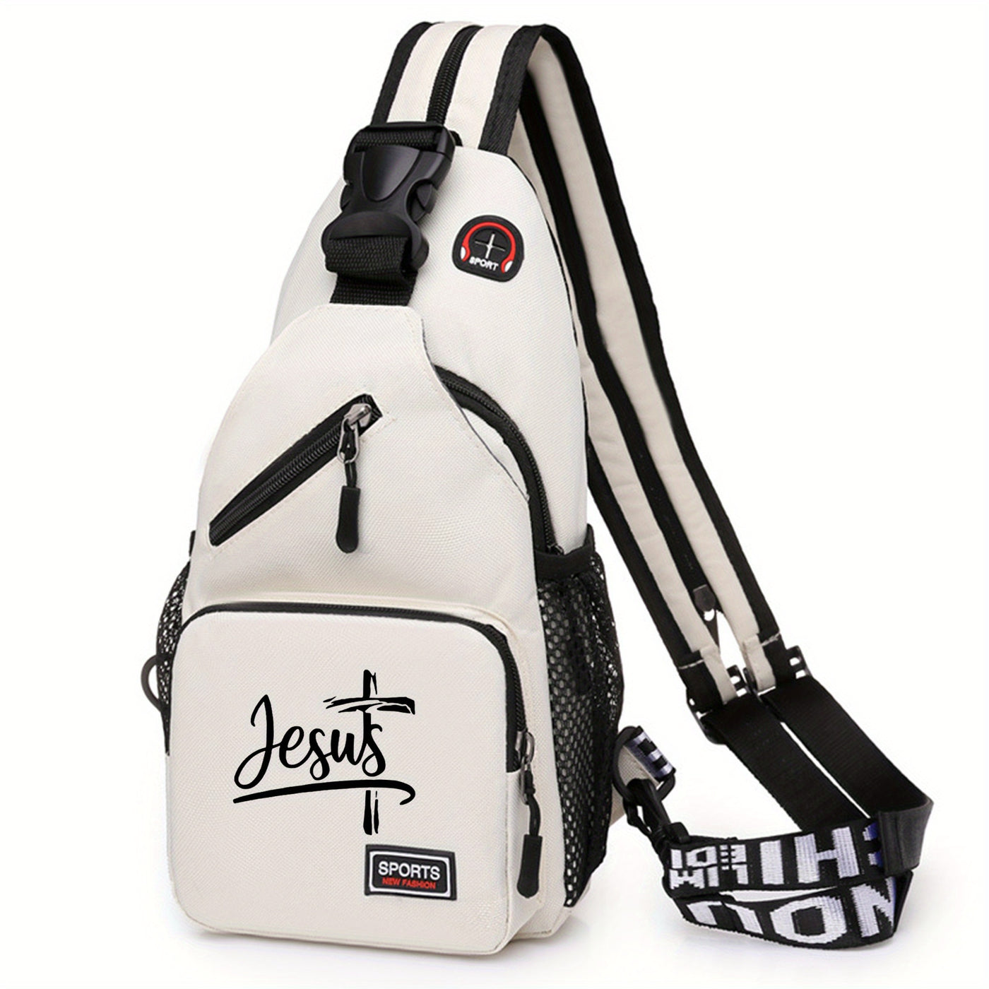 1pc Jesus Printed Crossbody Bag - Large Capacity, Adjustable Strap, Lightweight & Foldable, Black or, Perfect for Outdoor Travel, Work, and Casual Use, Work Accessory | Foldable Design | Durable Polyester - Maximus Echo