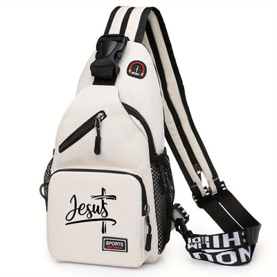 1pc Jesus Printed Crossbody Bag - Large Capacity, Adjustable Strap, Lightweight & Foldable, Black or, Perfect for Outdoor Travel, Work, and Casual Use, Work Accessory | Foldable Design | Durable Polyester - Maximus Echo