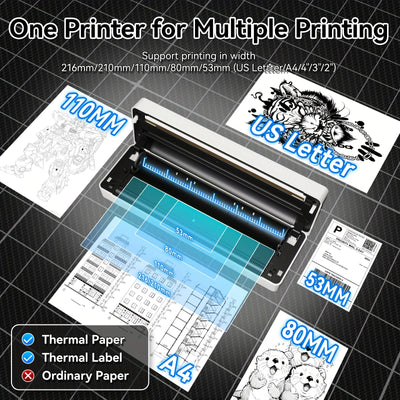 Thermal Printer - Wireless Wireless Printer for Mobile Travel, with 1 Roll Thermal Paper Compatible with Android & IOS, USB, Ideal for Folding, Rolling & Tattoo Paper, Portable - Maximus Echo