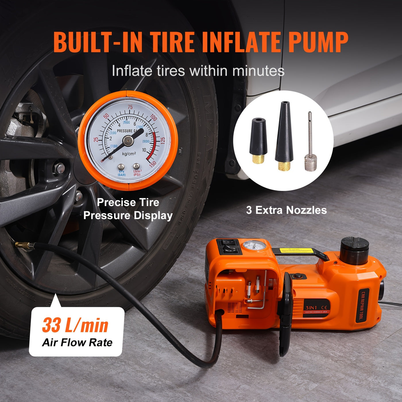 Happy buy Electric Car Jack | 5 Ton/11023 LBS | Hydraulic Jack Lift with Electric Impact Wrench, Built-in Inflatable Pump, And LED Light | for SUV MPV Sedan Truck | Garage Repair - Maximus Echo