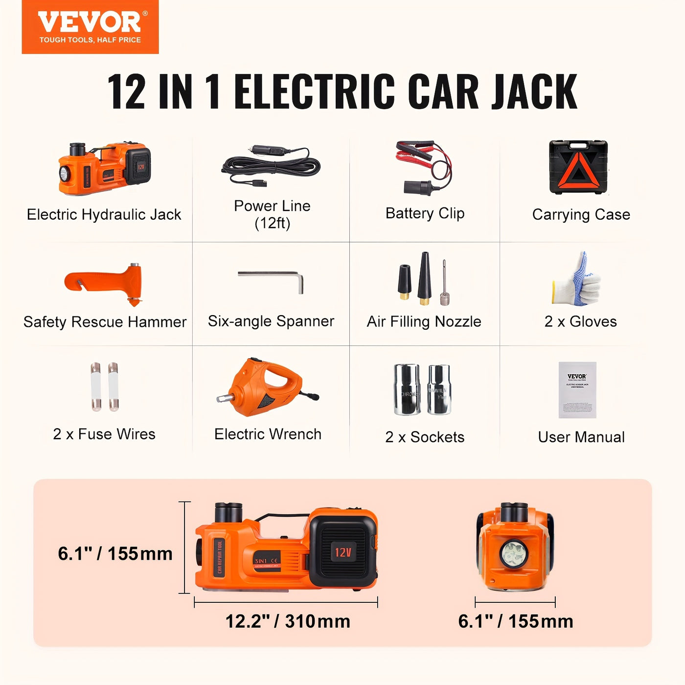 Happy buy Electric Car Jack | 5 Ton/11023 LBS | Hydraulic Jack Lift with Electric Impact Wrench, Built-in Inflatable Pump, And LED Light | for SUV MPV Sedan Truck | Garage Repair - Maximus Echo