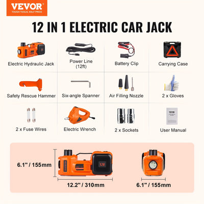 Happy buy Electric Car Jack | 5 Ton/11023 LBS | Hydraulic Jack Lift with Electric Impact Wrench, Built-in Inflatable Pump, And LED Light | for SUV MPV Sedan Truck | Garage Repair - Maximus Echo
