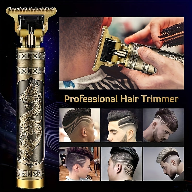 3pcs/se 1pc/sett Men's Professional Golden Hair Clipper & Trimmer Set - USB Rechargeable Hair Cutting Including Electric Shaver,3 Cleaning Brushes Maximus Echo