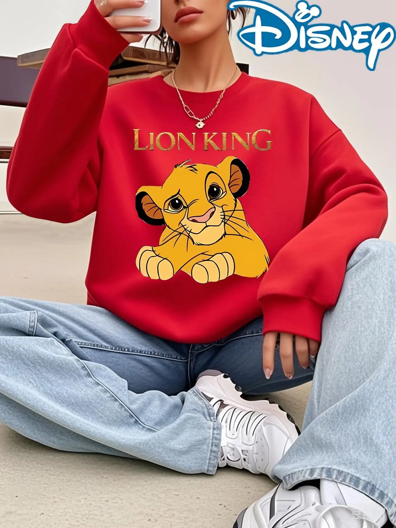 Disney Women's Pink Lion King Simba Graphic Crewneck Sweatshirt Maximus Echo