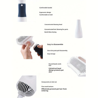 Blow Drying And Combing 2in 1 Multifunctional, Pet Grooming Hair Dryer Slide Brush Home Furry Dryer, Portable Dryer 3 Heat Settings Adjustable Temperature Speed Multiple Colors. - Maximus Echo