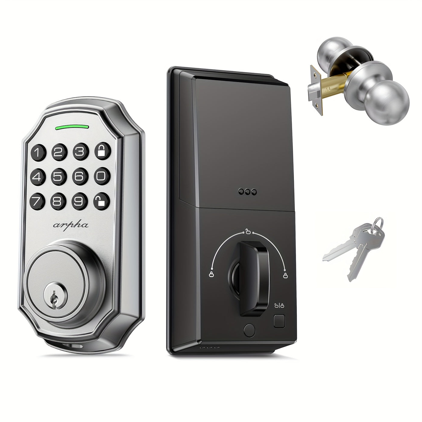 Arpha Smart Keyless Entry Door Lock - 100 Code Anti-Peek Combination, Auto Lock/Unlock, Easy Installation, Black & Orange, Low Battery Alarm, for Secure Home Access - Maximus Echo
