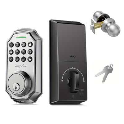 Arpha Smart Keyless Entry Door Lock - 100 Code Anti-Peek Combination, Auto Lock/Unlock, Easy Installation, Black & Orange, Low Battery Alarm, for Secure Home Access - Maximus Echo