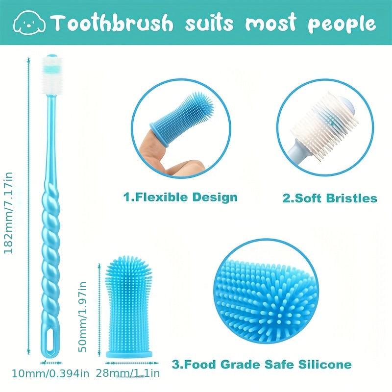 3pcs Pet Dental Care Set, Silicone Dog Toothbrush Set with Finger Brush And Micro-Ciliated Brush, 360 Degree Design, Suitable for Dogs And Cats, Soft Hair,No Battery Required - Maximus Echo