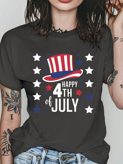 4th of July Patriotic Women's T-Shirt - Happy 4th of July Stars & Stripes Design, Soft 100% Cotton Regular Fit Short Sleeve Round Neck Casual - Maximus Echo