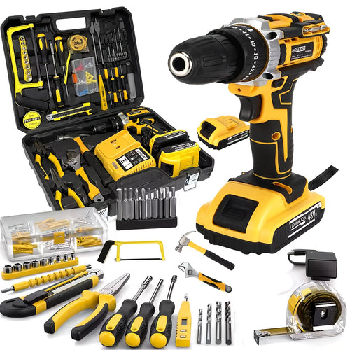 136pcs 21V Cordless Drill Set | Heavy-Duty Impact Drill with Carrying Case