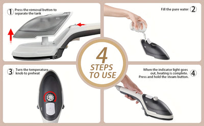 2-in-1 Handheld Garment Steamer , Fast Heat-Up, Detachable Water Tank, Travel-Size Fabric for Home & Travel - 800W, 110V, US Plug - Maximus Echo