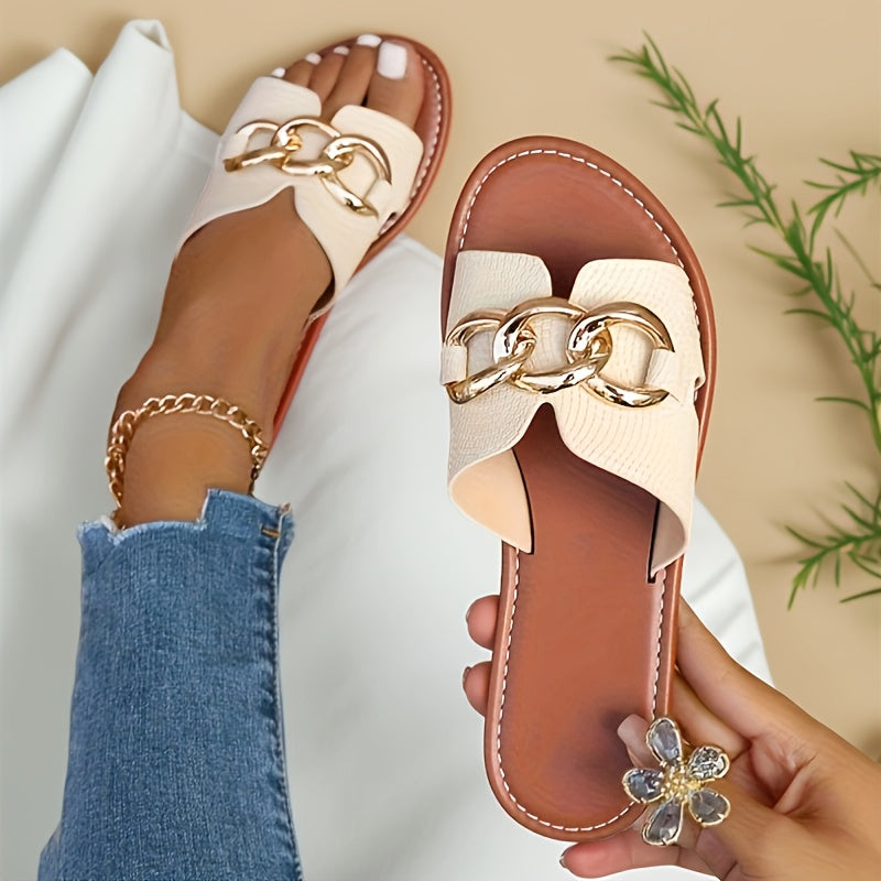 2025 Summer Women's Elegant Flat Casual Beach Sandals - Open-Toe White Adjustable Back Strap - Maximus Echo