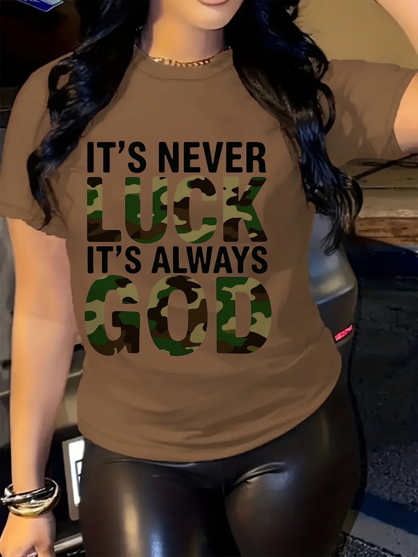 Women'S Casual T-Shirt - "It'S Never Lucky to Be God" Graphic, Comfortable Round Neck - Maximus Echo