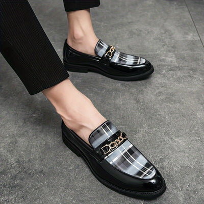 Plus Size Comfy Men's Plaid Slip On Loafer Shoes, Elegant Non Slip Durable Dress Business Footwear - Maximus Echo